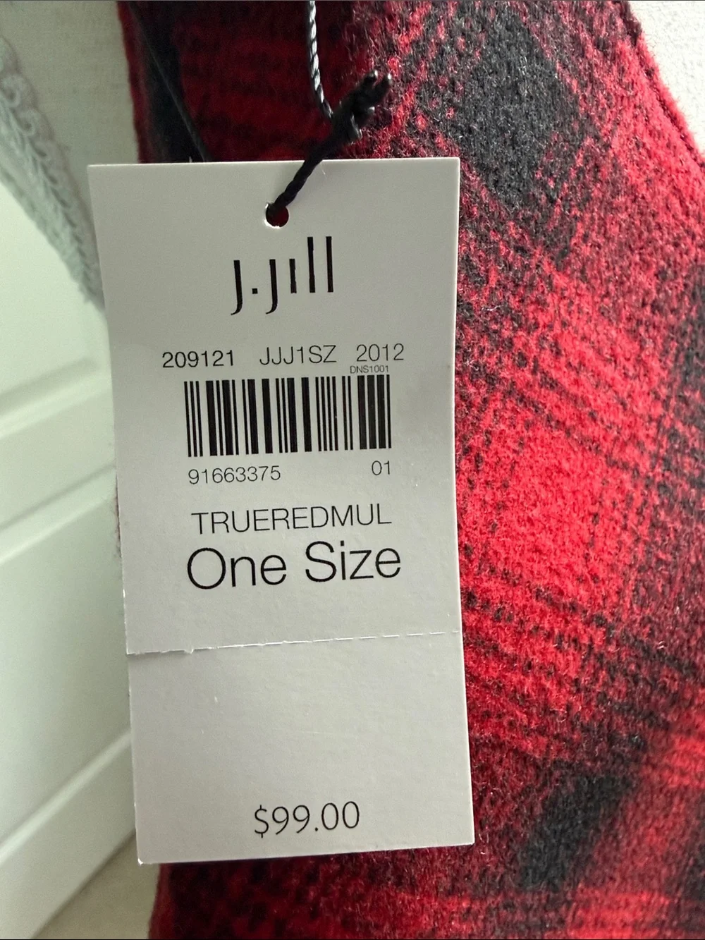 Large J Jill Wool Red and Black Plaid Hobo Bag with Leather Strap NWT